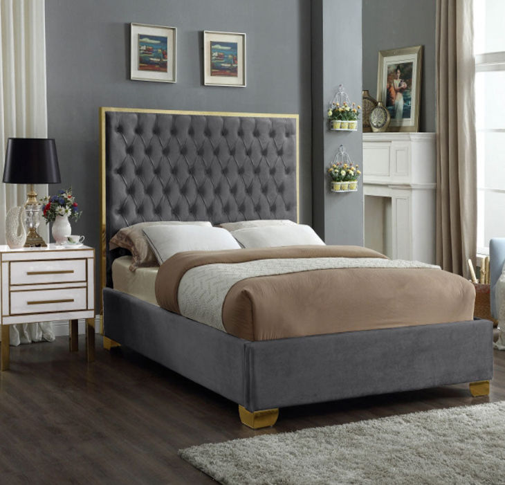 Lucasta Sleigh Bed Queen -Grey