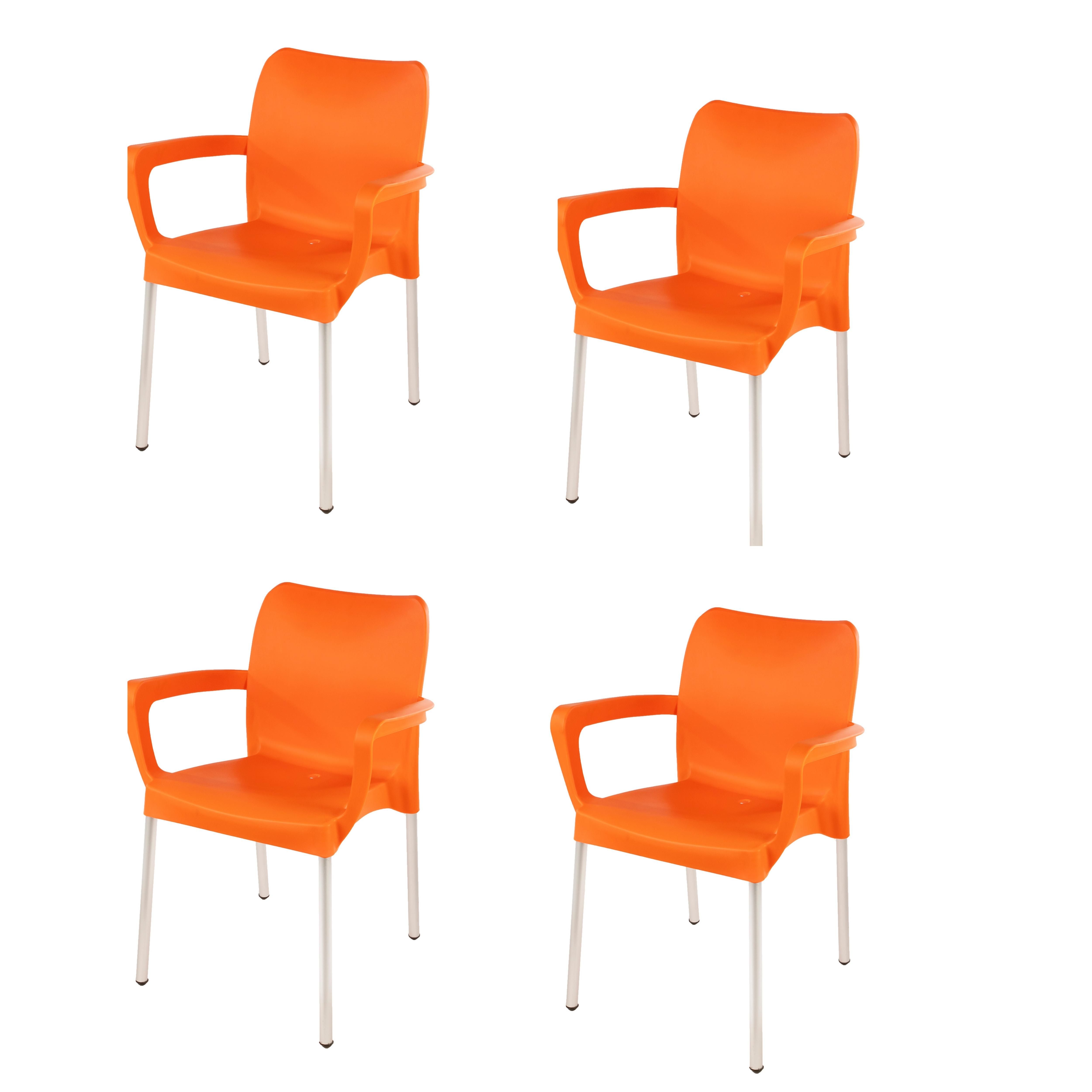 Heavy Duty Plastic Stacking Chair – Bistro Design with Armrests - Orange - Set of 4