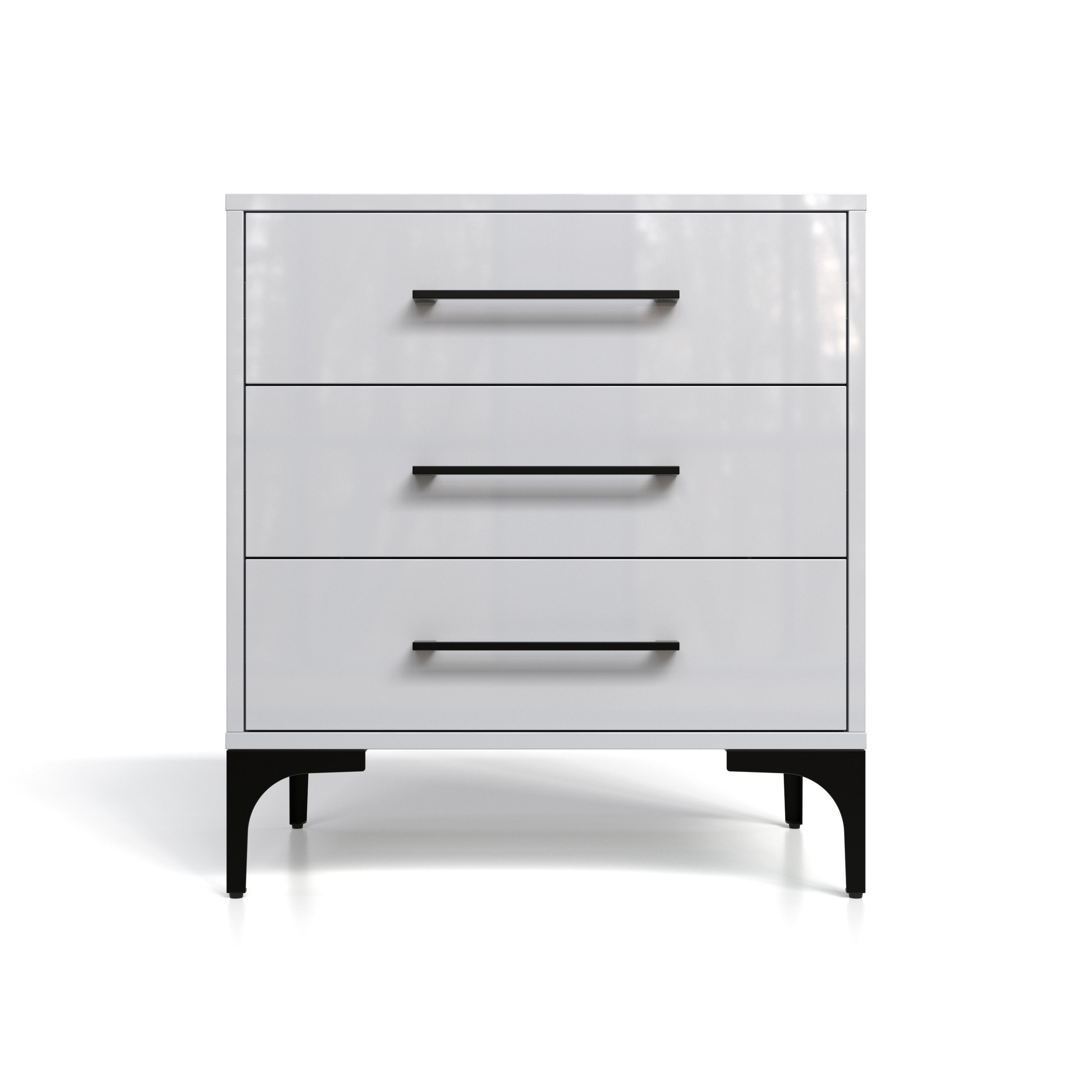 BAM! High Gloss Three Drawer Bedside Table - White