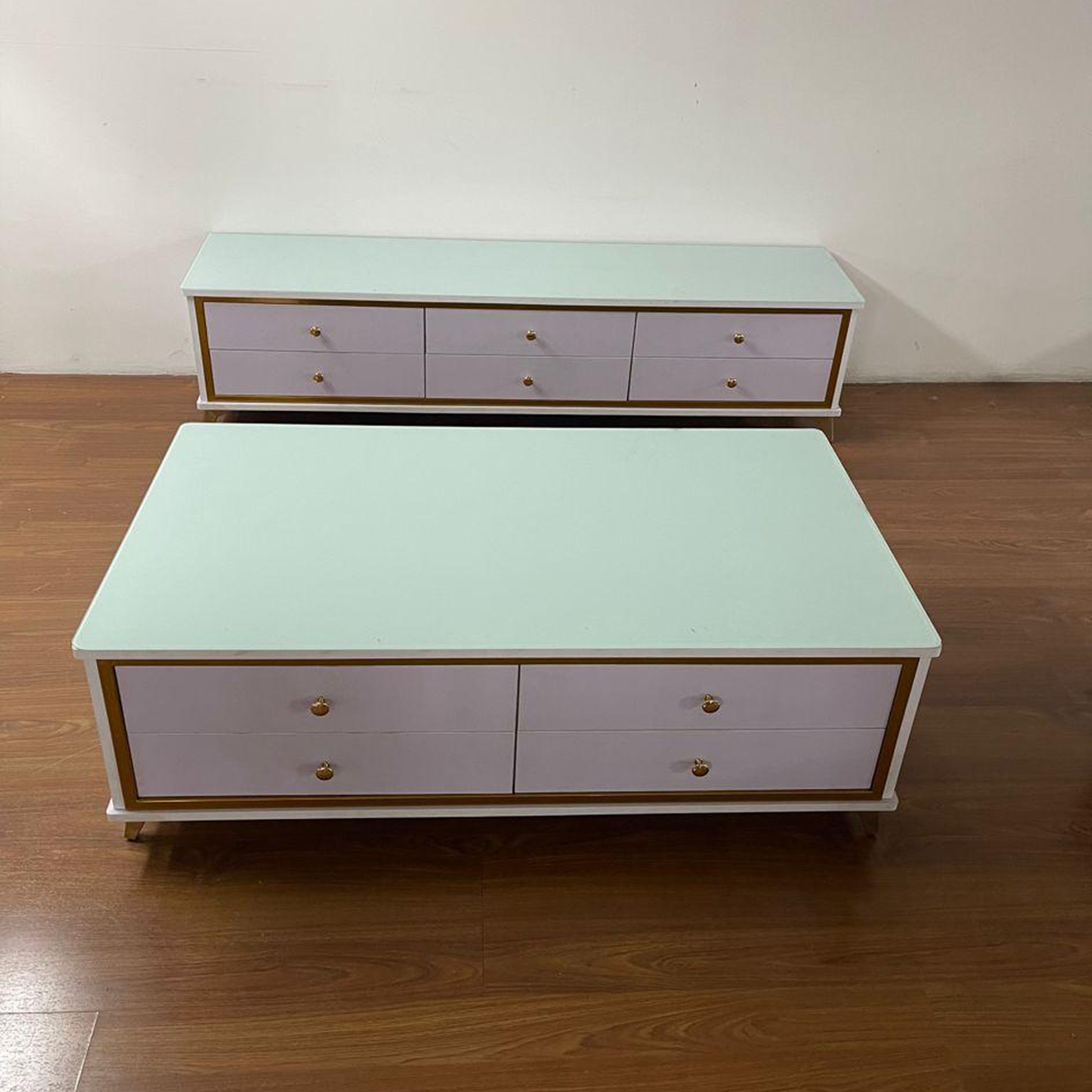 Madiega Furniture - White Finish Coffee Table with Gold Accents
