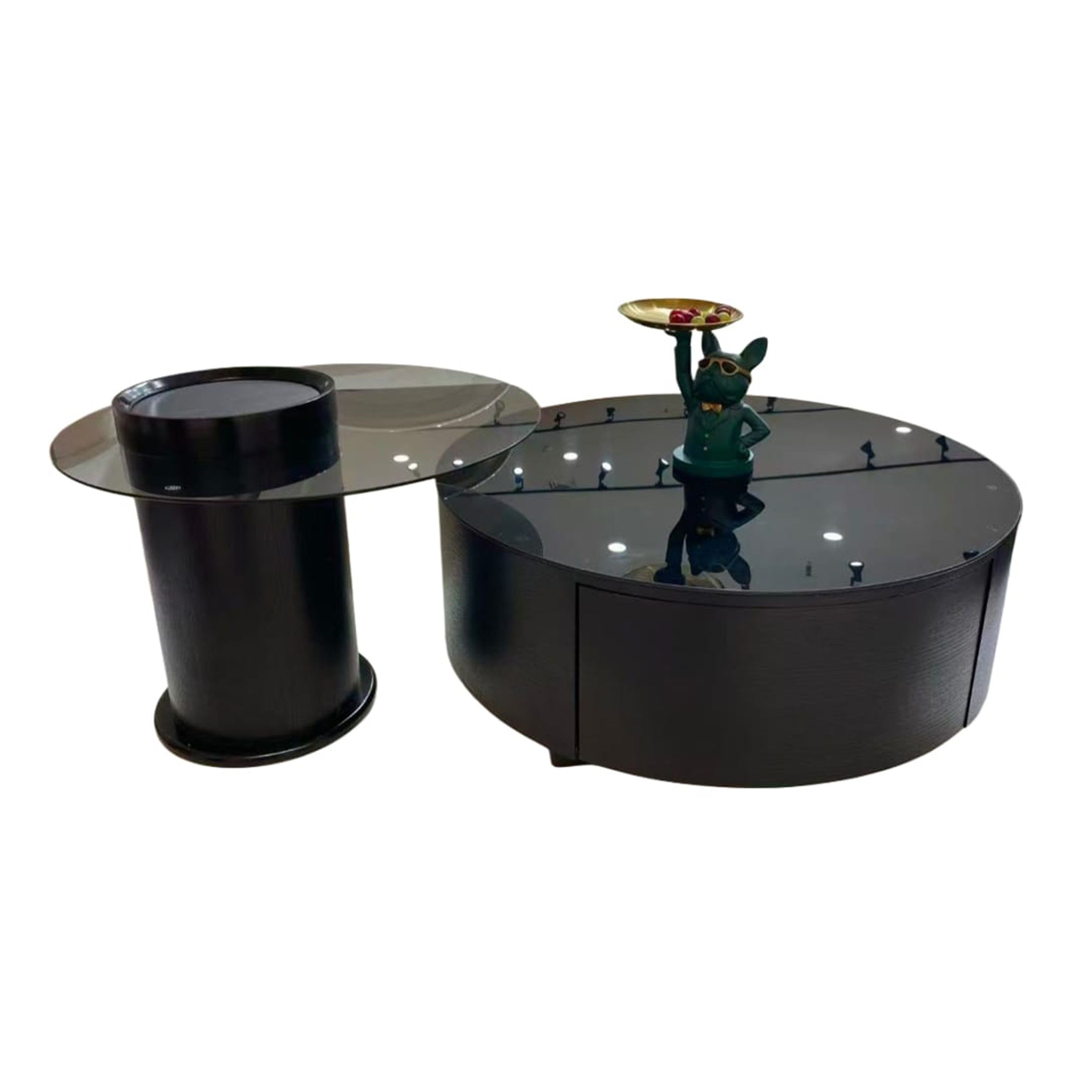 Solid Wood Paint Coffee Table with Tempered Glass Side Table Set