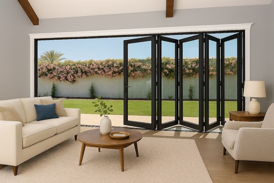 Kenzo - SFD5FG6LC - Aluminium Fold A-Side Door 3mx2.1m Charcoal Open to Left Viewed From Outside