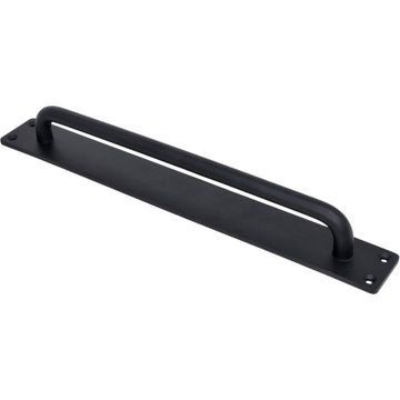 Gate or barn door handle in a black ferrograin finish on long plate