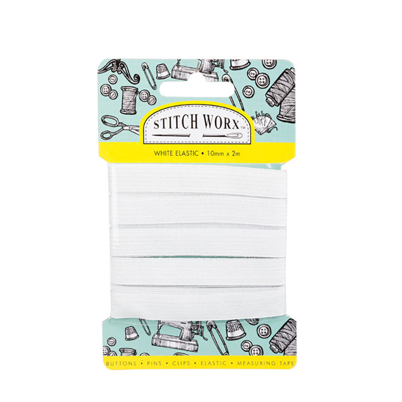 Haberdashery - Elastic - White - 10mm x 2m - 8 Pack