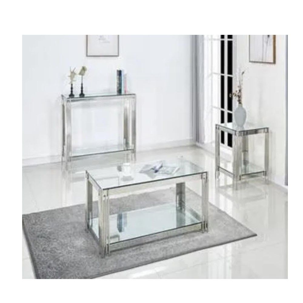 ASHER Goldrush lounge combo: console, coffee table and side table -silver