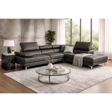 ASHER- Luxury L-Shaped Sectional Sofa –Grey PU Leather