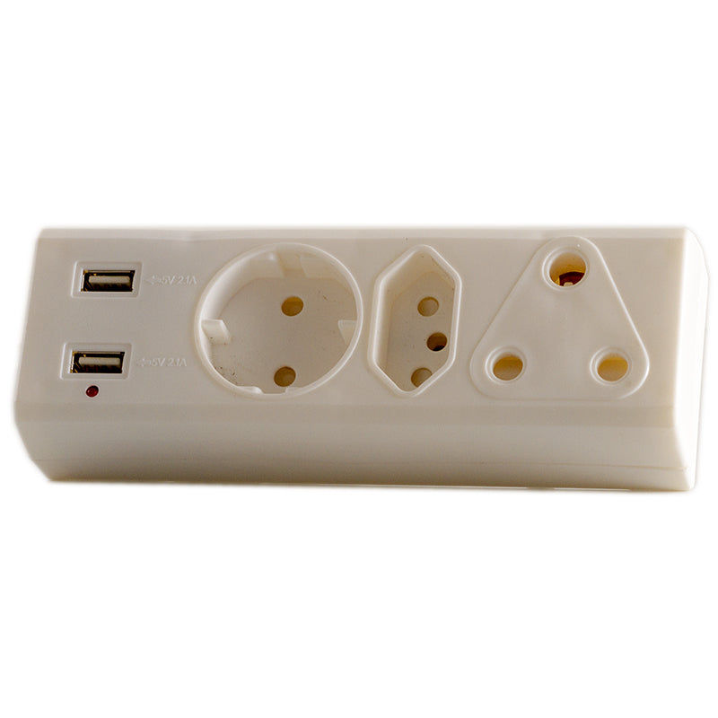 UNITED ELECTRICAL 3 Way Adaptor with Double USB Charging Ports