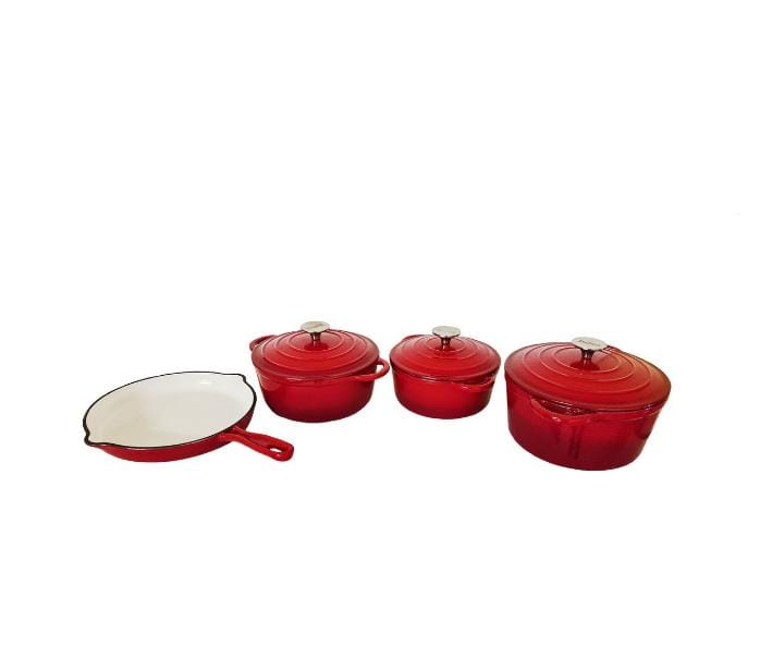 Continental Homeware 7 Piece Cast Iron Pot Set - Double Red