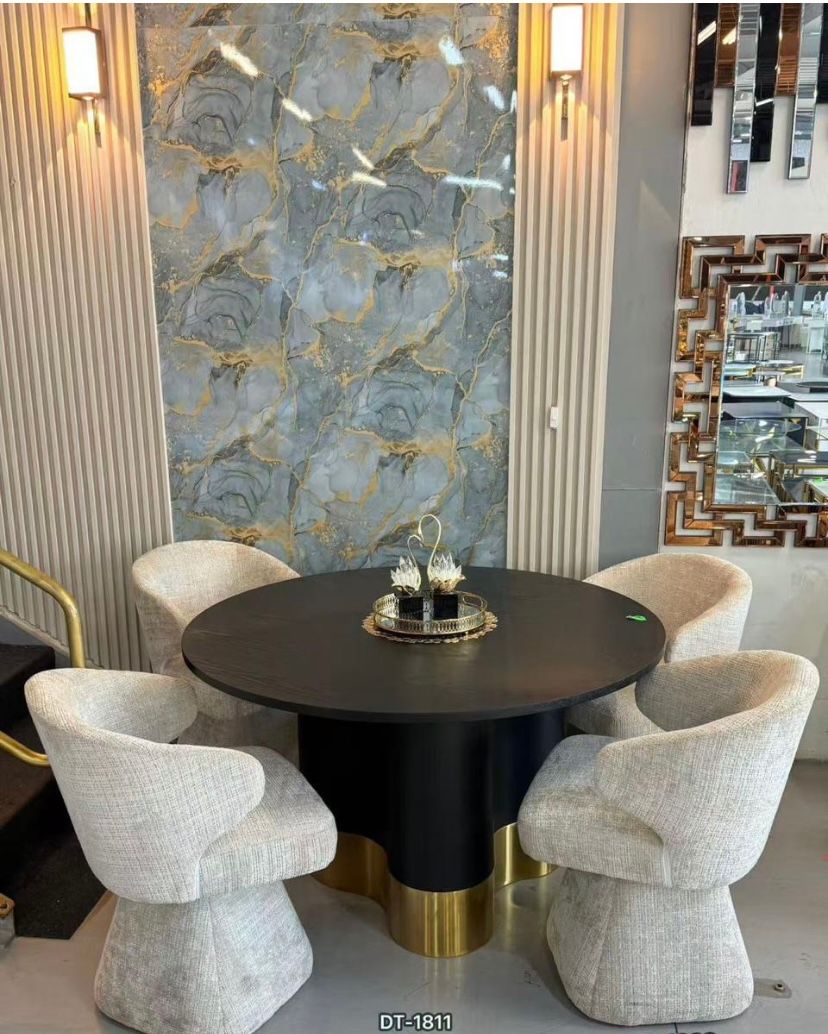 contemporary marble-effect pedestal dining table