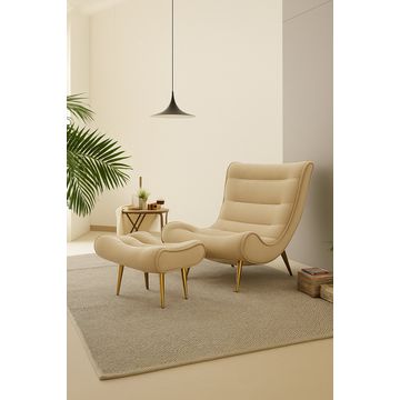 IG Furn - Velvet Relax Chair and Stool Beige