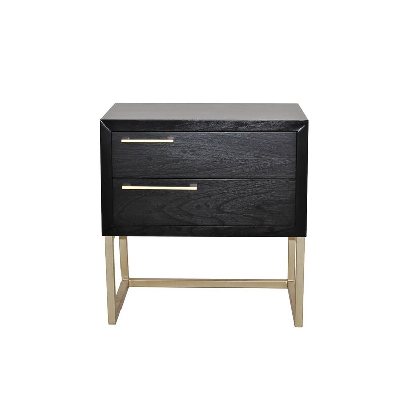Mika Wood Pedestal With Gold Frame & Handles-Black