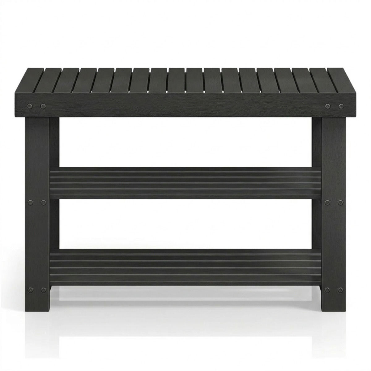 3-Tier Bamboo Shoe Rack Bench - Entryway Storage Organizer, Black