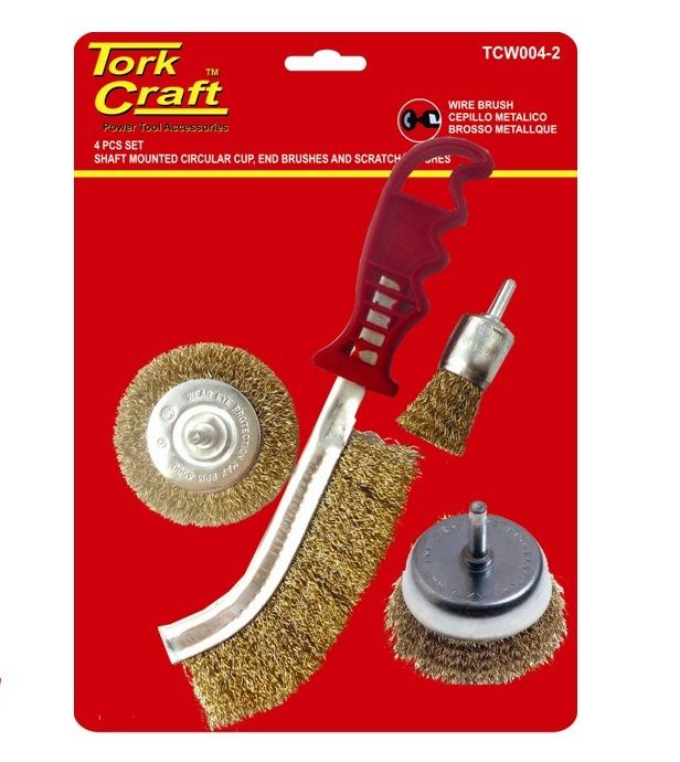 Tork Craft - Wire Brush Set 4Piece With Shaft End/Cup/Circ