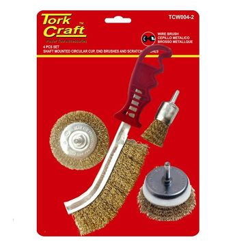 Tork Craft - Wire Brush Set 4Piece With Shaft End/Cup/Circ