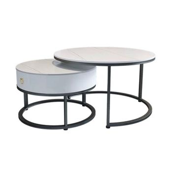 White, Black Ceramic Round Coffee Table -XT2