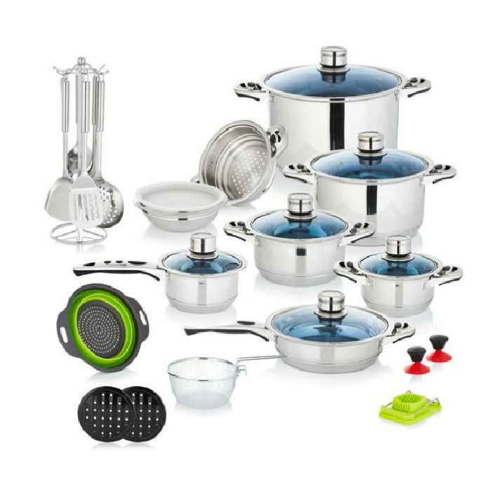 Durable Stainless Steel 7-Layer Capsulated Bottom 30 Piece Cookware Set
