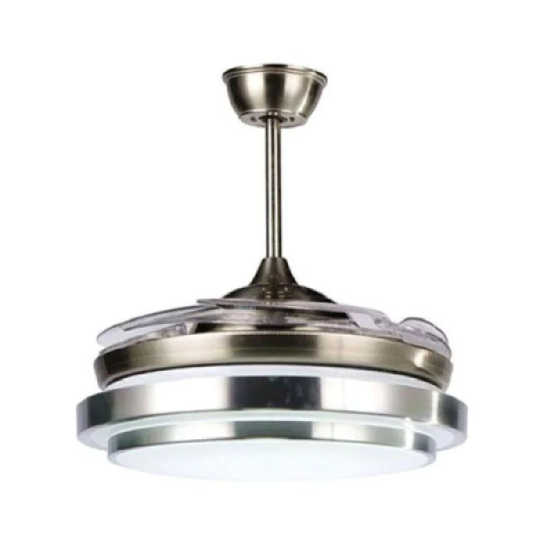 Modern Retractable Ceiling Fan Light Double Aluminum-Silver