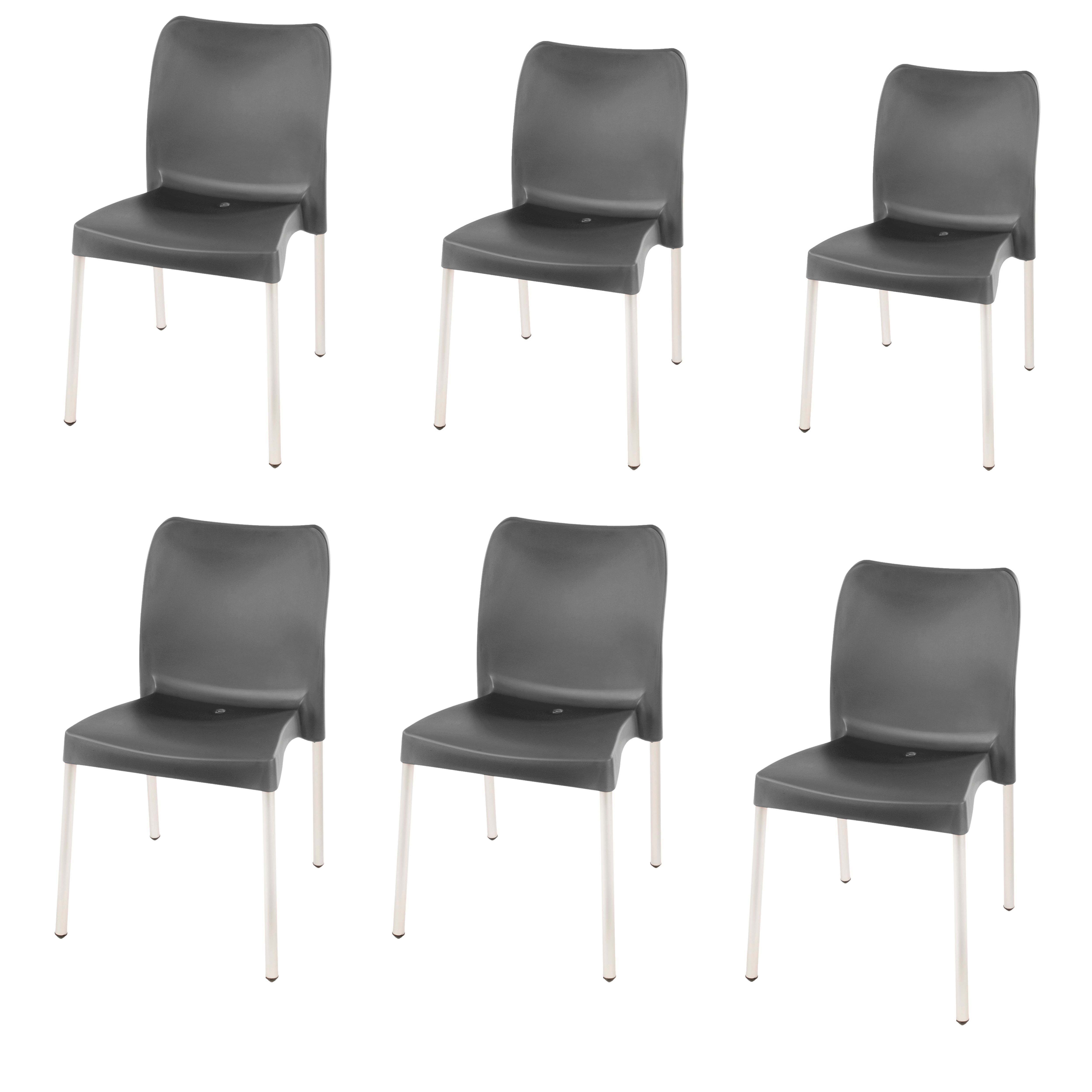 Florence Heavy  Duty Plastic Bistro Chair / Patio Chair / Garden Chair / Stackable - NO ARMRESTS - BLACK  - Set of 6