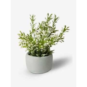 Soft Flower Faux Plant in Cement Pot 27cm – Artificial Indoor Tabletop Décor