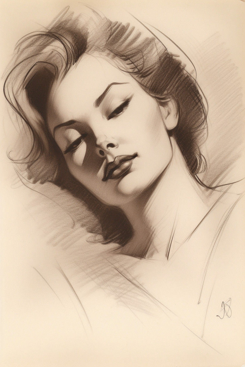 Canvas Wall Art - Light Sketch Woman European Descent  - A1526 - [120 x 80 cm]