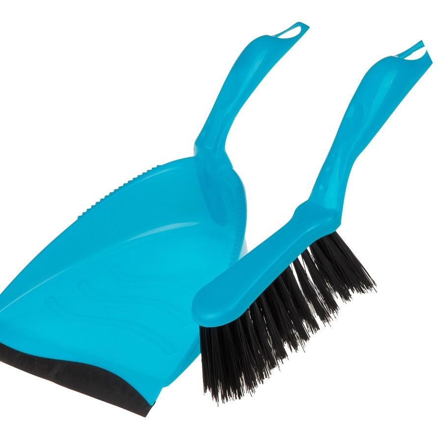 Blue Brush and Dustpan Set – Handy Cleaning Tool with Secure Elastic Band - 3 Pack