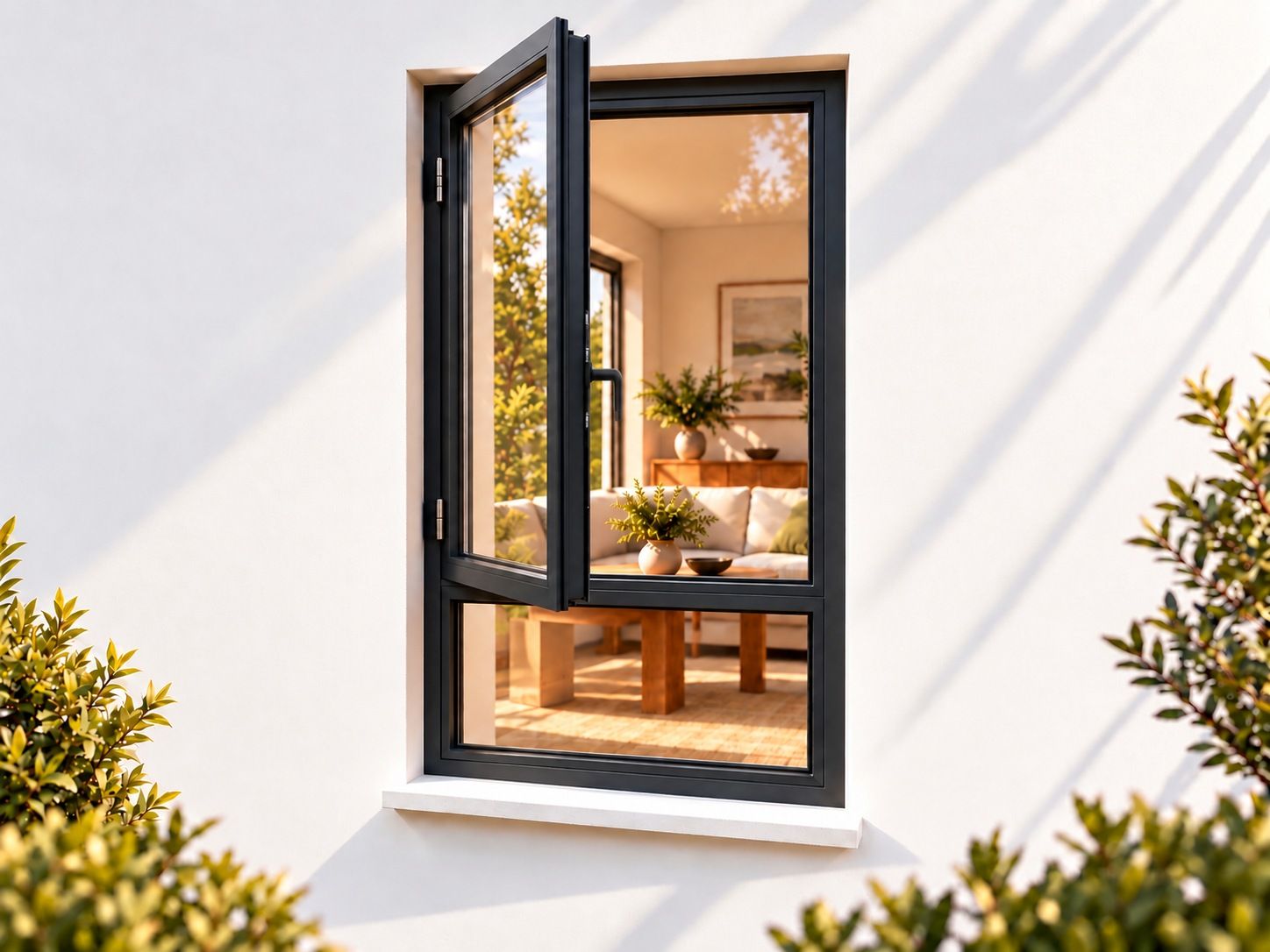 Kenzo Premium Side-Hung Aluminium Window - Charcoal, 600 1800 mm, Left Side Opener with Fixed Bottom Pane