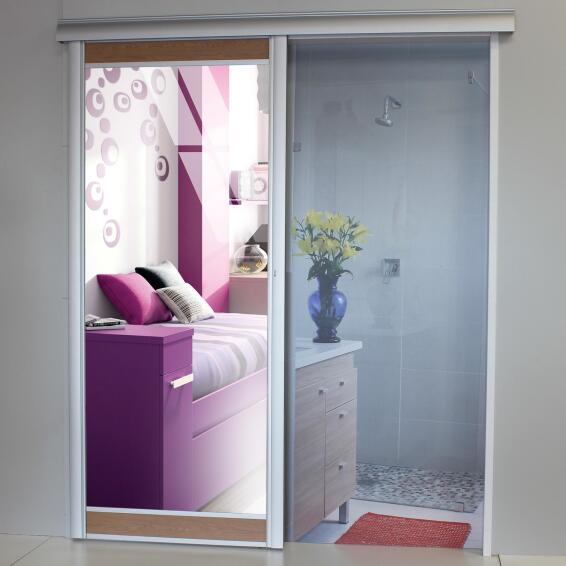 Interior Sliding Door kit with sliding mechanism MDF/Glass 1 Side Mirror 1 Side Memphis Cherry-w890xh2050mm