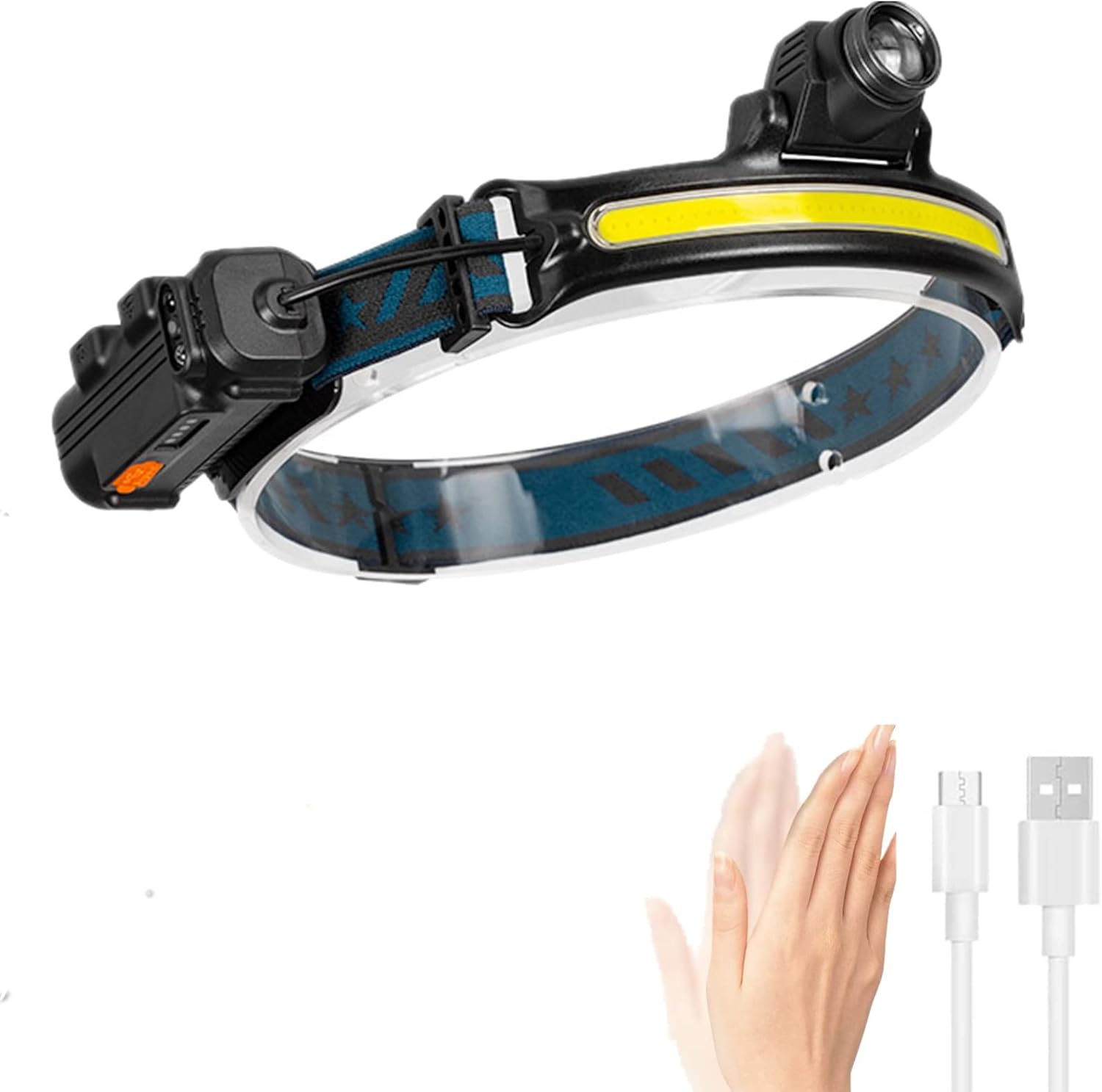 BESTSUN Headlamp Flashlight, Rechargeable LED COB Headlamps 2200 Lumens COB Headlight with Motion Sensor, 6 Modes, Zoomable Waterproof Head Torch for Running, Hiking, Camping