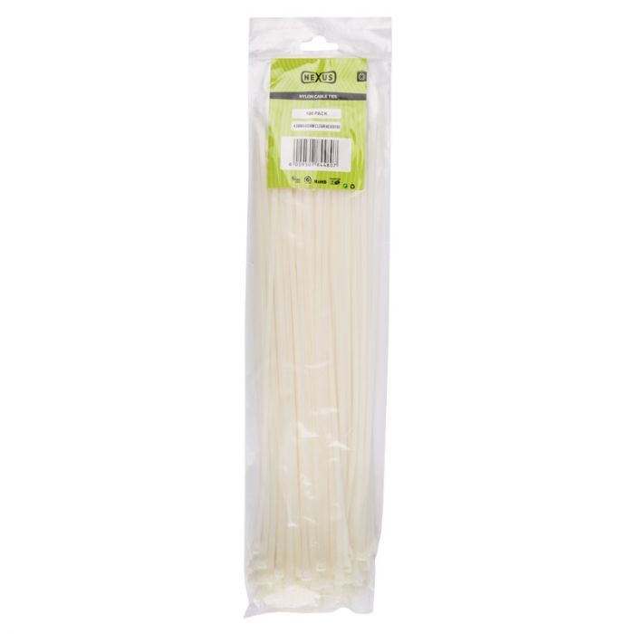 Nexus Clear Cable Ties 100 Per Pack 4.8cm x 40cm 3 Pack LEROY