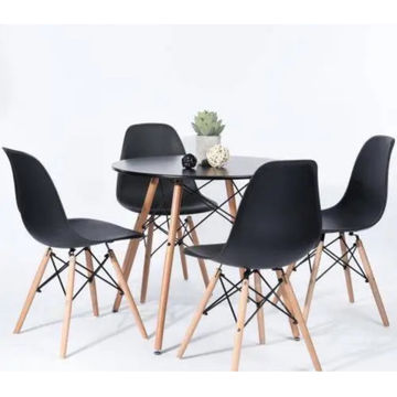 EFURN- Emma 4 seater wooden legs dining set Black