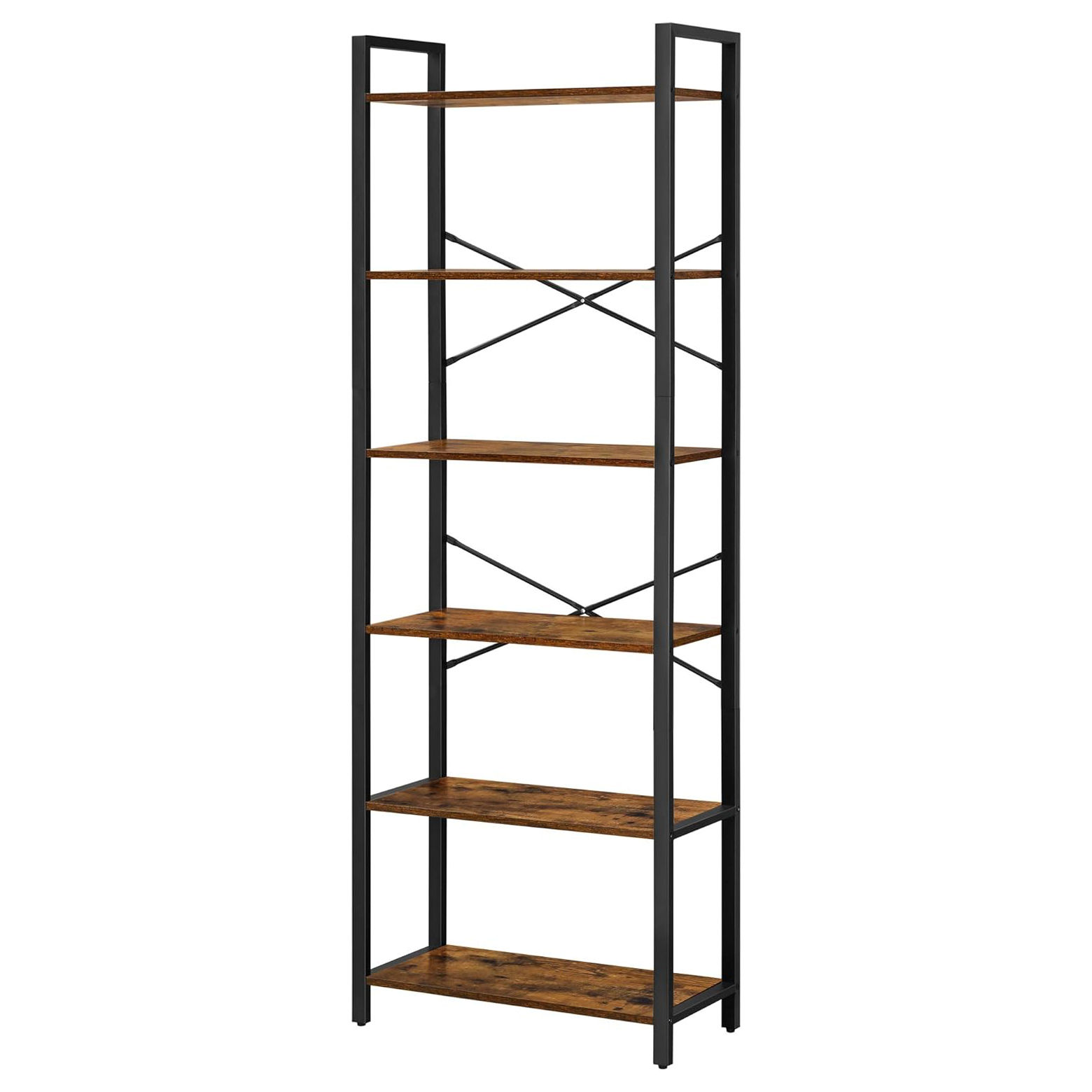 6-Tier Bookshelf - Tall Rustic Steel Bookcase