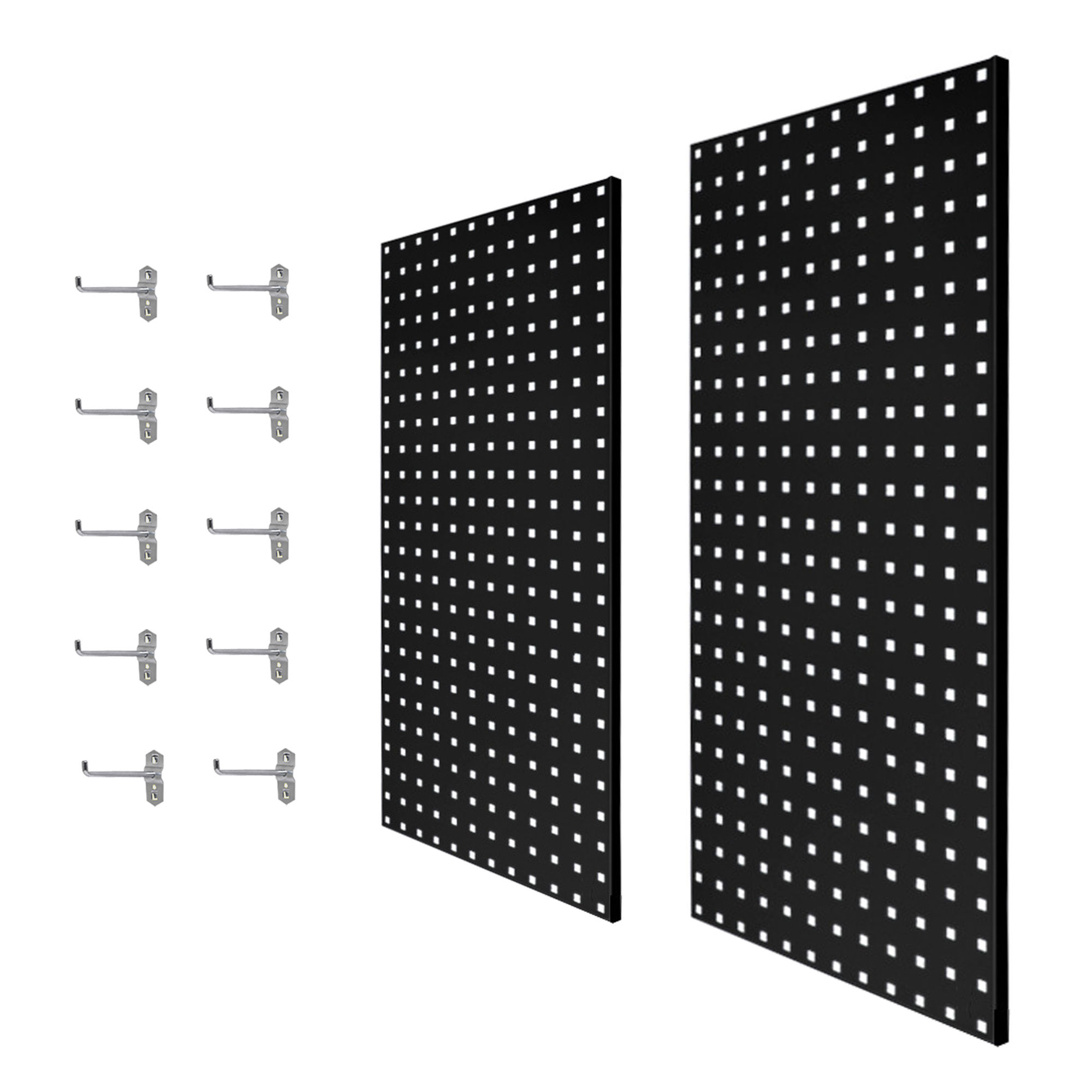 2Pcs Large Wall Mounted Steel Pegboard Panels & 10 Hooks Set-Black