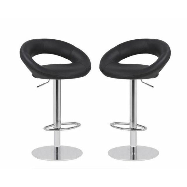 Faux Leather Swivel Cut-out Bar Stool - Set of 2 - Black