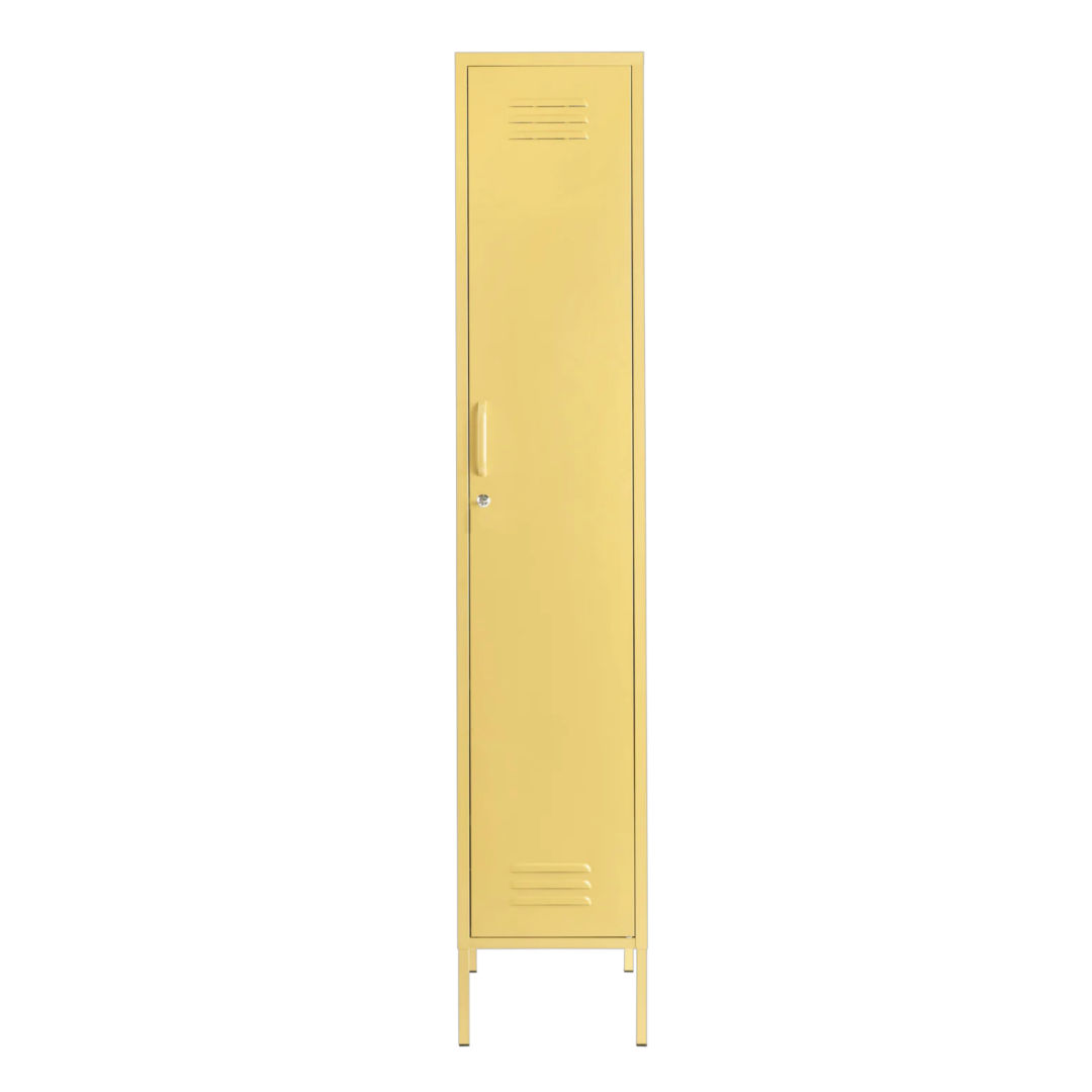 Steel Skinny Wardrobe Metal Locker Adjustable Shelves Storage Cabinet - Butter Yellow