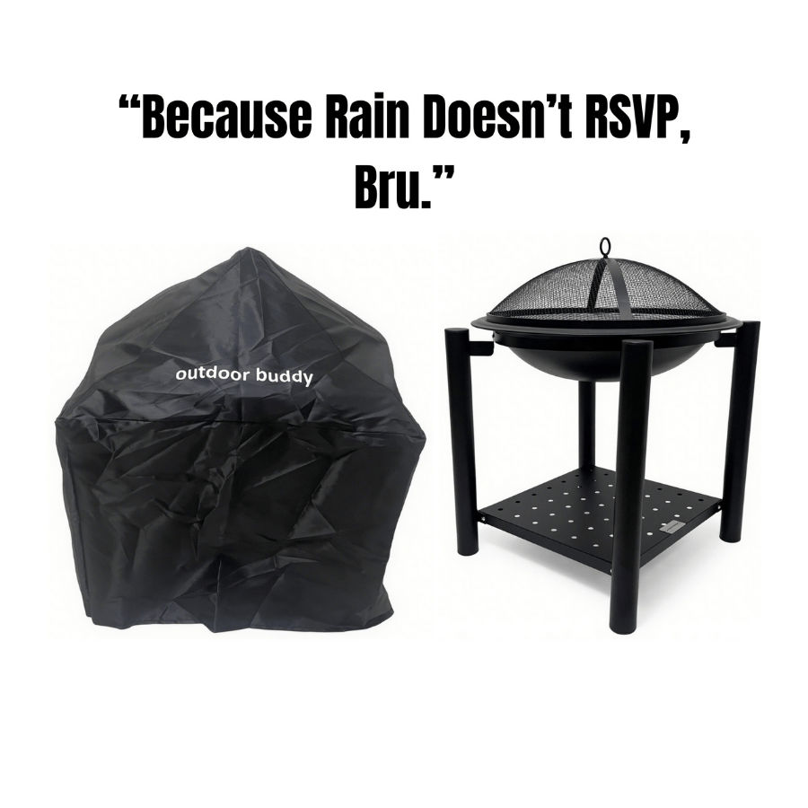 Outdoor Buddy – FestiveForge – 55cm Fire Pit and Braai Grill with Wood Rack, Mesh Shield, Fire Poker & Protective Cover