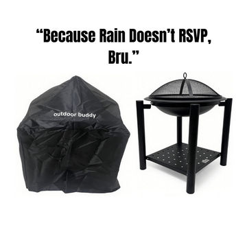Outdoor Buddy – FestiveForge – 55cm Fire Pit and Braai Grill with Wood Rack, Mesh Shield, Fire Poker & Protective Cover