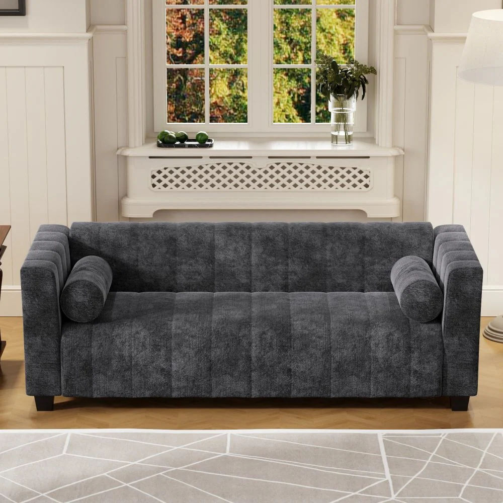 Arielle Upholstered Three Seater Sofa Dark Grey