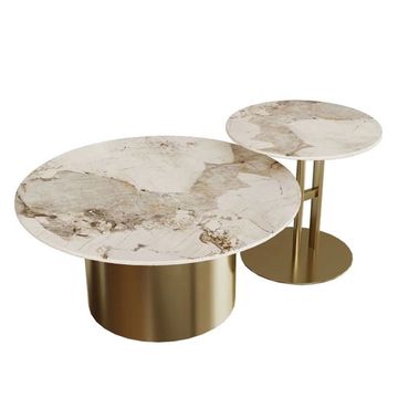 KCW: Glam Style Round Nesting Coffee Table Set with Steel Pedestal Base