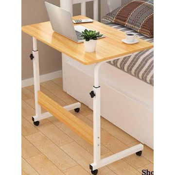 Portable Laptop Table with Adjustable Height & Wheels – Wooden Rolling Desk -wood