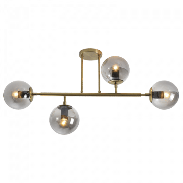 Satin Gold Metal Ceiling Fitting with Smoke Glass