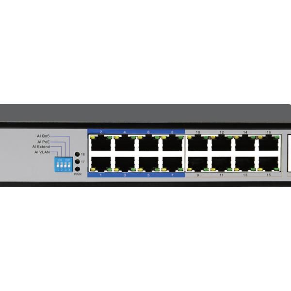 Scoop 16 Port Fast Ethernet Ai Poe Switch 2Ge 1Sfp Uplink