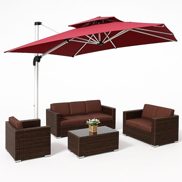 Prestige Home - Outdoor Red Umbrella and Sierra Outdoor Patio Set Combo Special