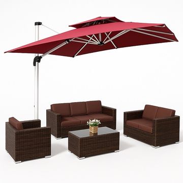 Prestige Home - Outdoor Red Umbrella and Sierra Outdoor Patio Set Combo Special
