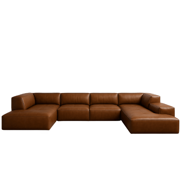 Euro Brown L-Shape Leather Sectional Sofa