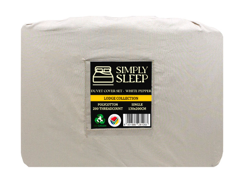 Simply Seep - Lodge Collection 200 TC Poly Cotton - Duvet Cover Set-White Pepper-Single(01 Pc Pack)