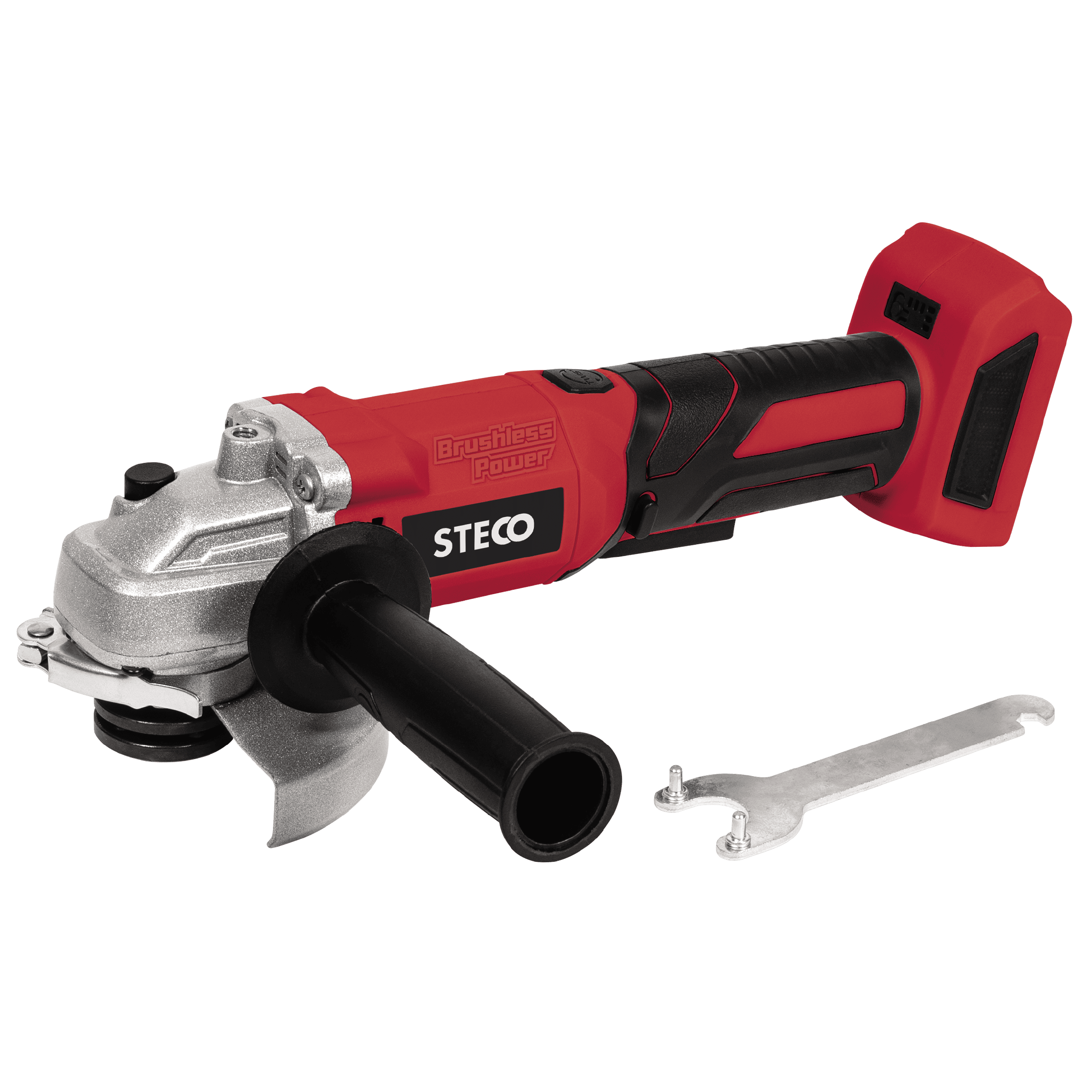 STECO 20V CORDLESS ANGLE GRINDER 115MM, WITH GUARD, WRENCH & AUX-HANDLE