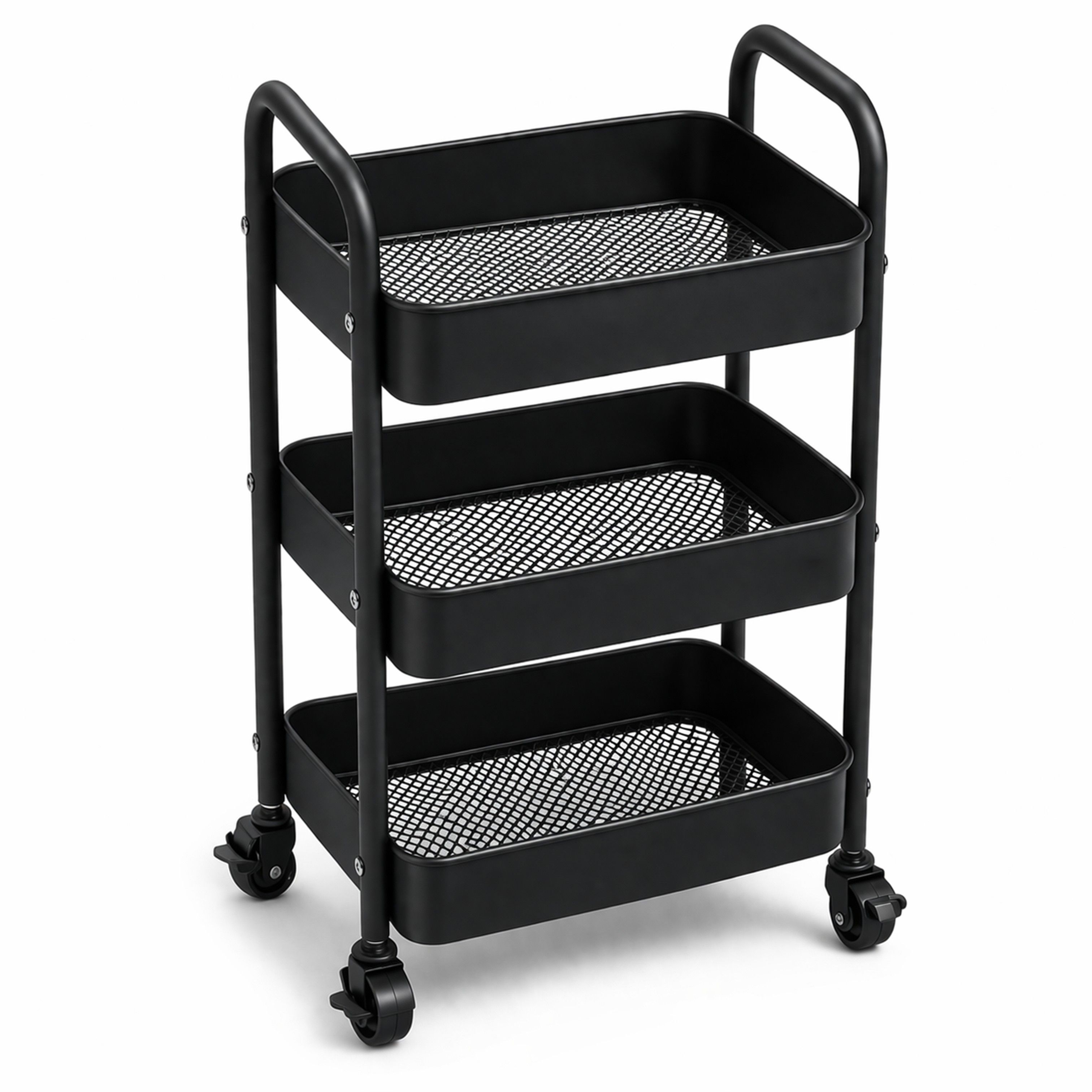 Madiega Furniture - Minimalist Black 3-Tier Mobile Mesh Utility Trolley