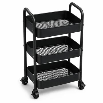 Madiega Furniture - Minimalist Black 3-Tier Mobile Mesh Utility Trolley