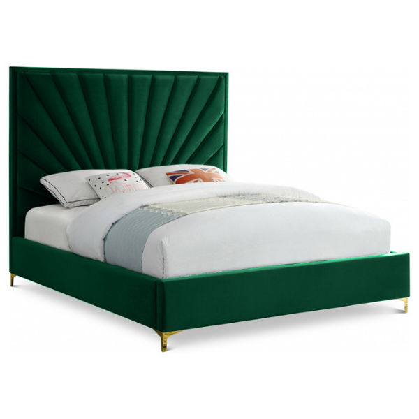 Odena Velvet Upholstered Sleigh Bed Double Emerald Green