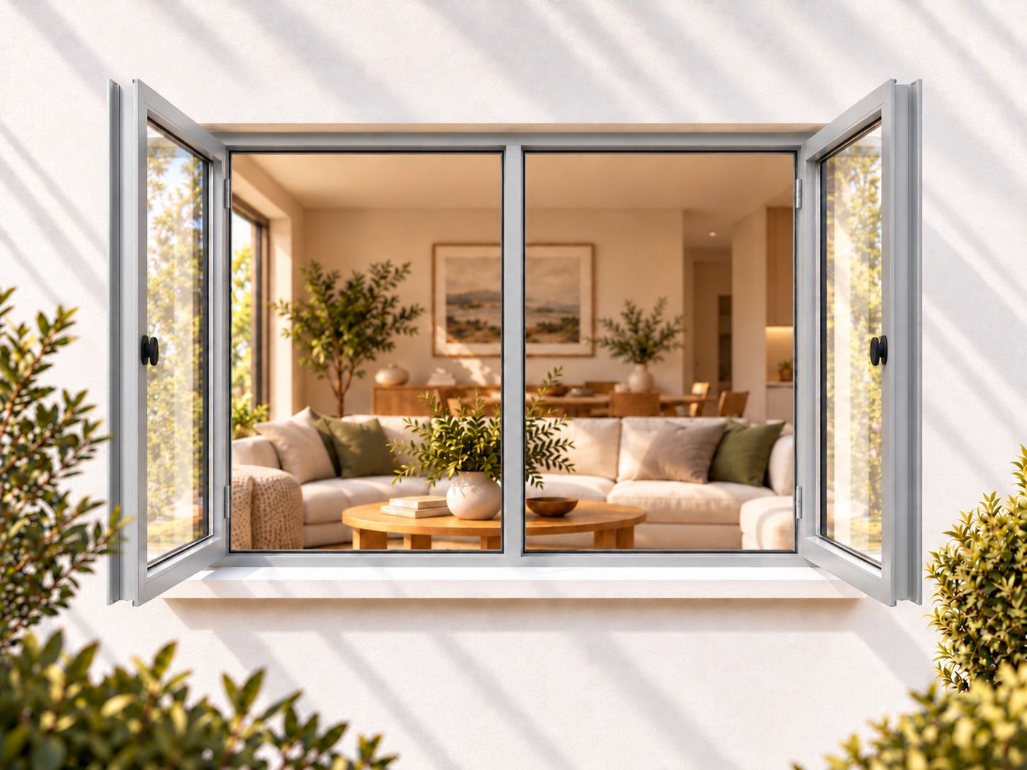Kenzo Premium Side-Hung Aluminium Window - Silver, 1200 1200 mm, Double Side Opener
